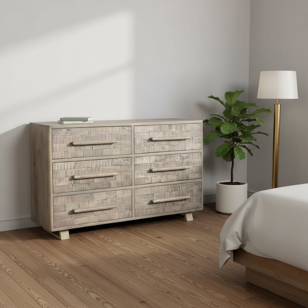 HomeRoots 57" Gray Solid Wood Six Drawer Dresser