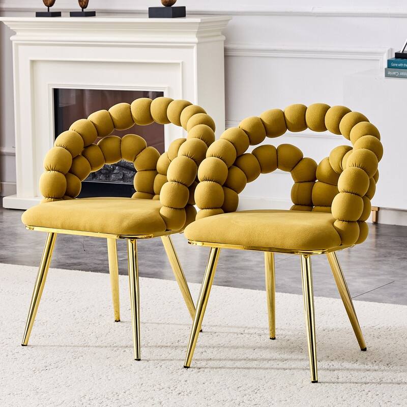 Luxe Gold-Leg Velvet Dining Chair - Modern Bubble Bead Accent Chair for Kitchen & Dining Room