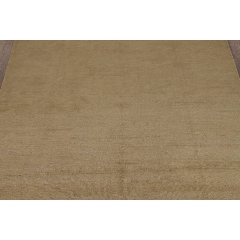 Modern Gabbeh Oriental Area Rug Handmade Solid Yellow Wool Carpet - 6'5" x 9'3"
