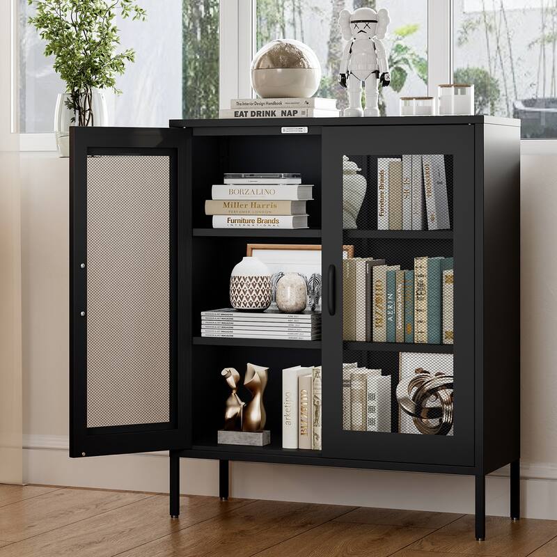 GDFStudio - Marcus Durable Metal Storage Cabinet with Adjustable Shelves for Versatile Organization - Black
