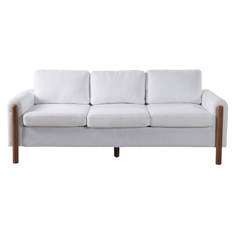 Roomfitters 84" 3-Seater Sofa, Teddy Velvet Couch with Integrated Solid Wood Legs and Curved Arc Armrests
