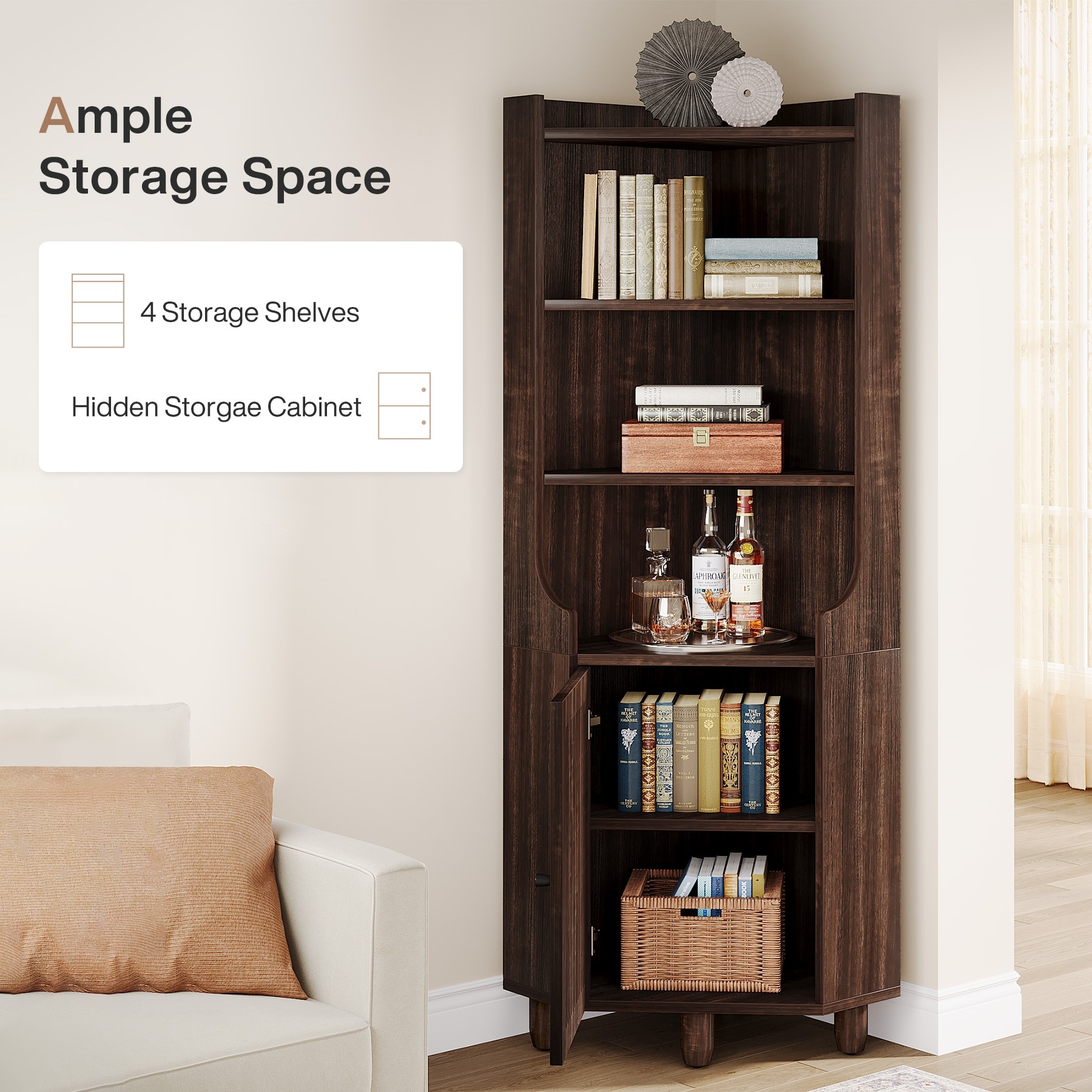 68-inch Tall Corner Cabinet with 6-Tier Shelf Storage for Kitchen