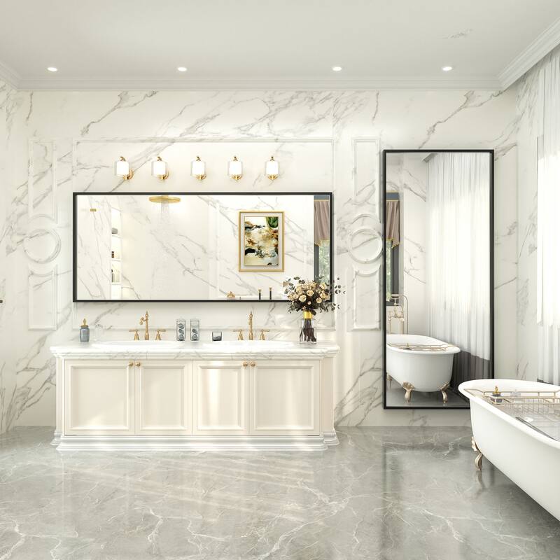 Aluminum Alloy Framed French Cleat Mounted Tempered Glass Wall Vanity Mirror