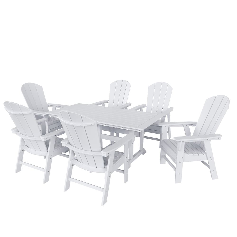 Laguna Hdpe All Weather Outdoor Patio Rectangular Adirondack Dining Chairs With Table (7-Piece Set)