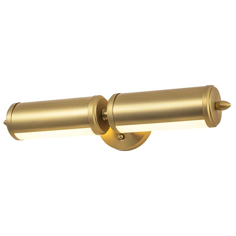 20.2in. 2-Light Modern Brass Cylinder LED Bathroom Wall Sconce with Acrylic Shade