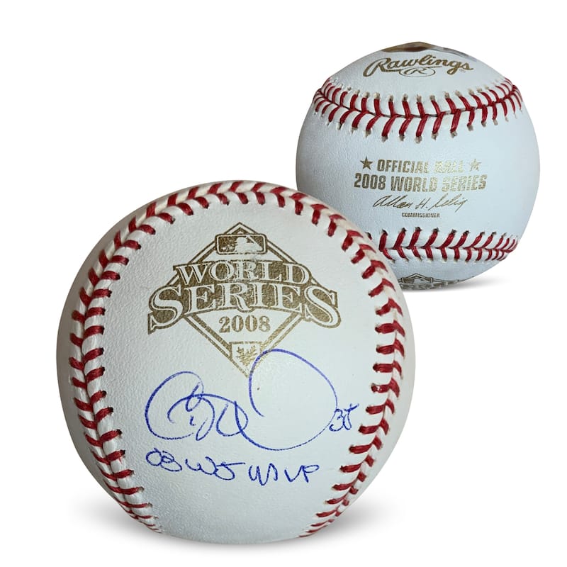 Cole Hamels Autographed 2008 World Series MVP Signed Baseball Beckett COA With UV Display Case - 8'6" x 11'6"