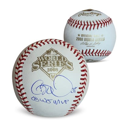 Cole Hamels Autographed 2008 World Series MVP Signed Baseball Beckett COA With UV Display Case - 8'6" x 11'6"