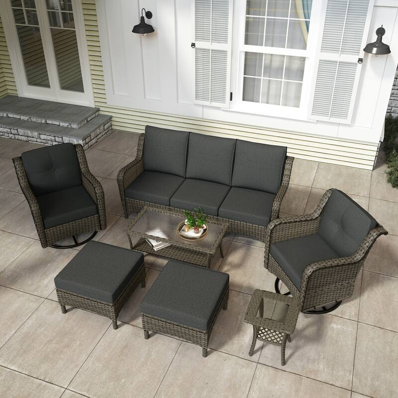 9-piece Rattan Conversation Set Wicker Sectional Patio Sofa Set