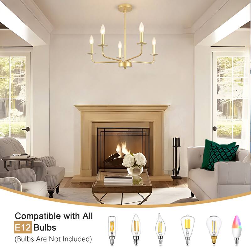 5-Light Rustic Candlestick Hanging Linear Chandelier Lighting Island Chandelier Fixture for Kitchen Island