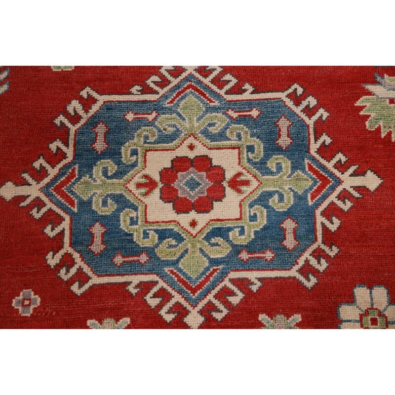 Hand Knotted Oriental 100% Wool Carpet Traditional Geometric Red Kazak Area Rug - 12' 9'' X 9' 11''
