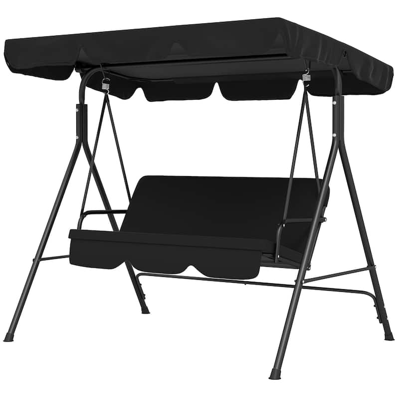 Steel 3-Seat Patio Swing with Stand with Removable Cushion and Adjustable Tilt Canopy (440lb Capacity)