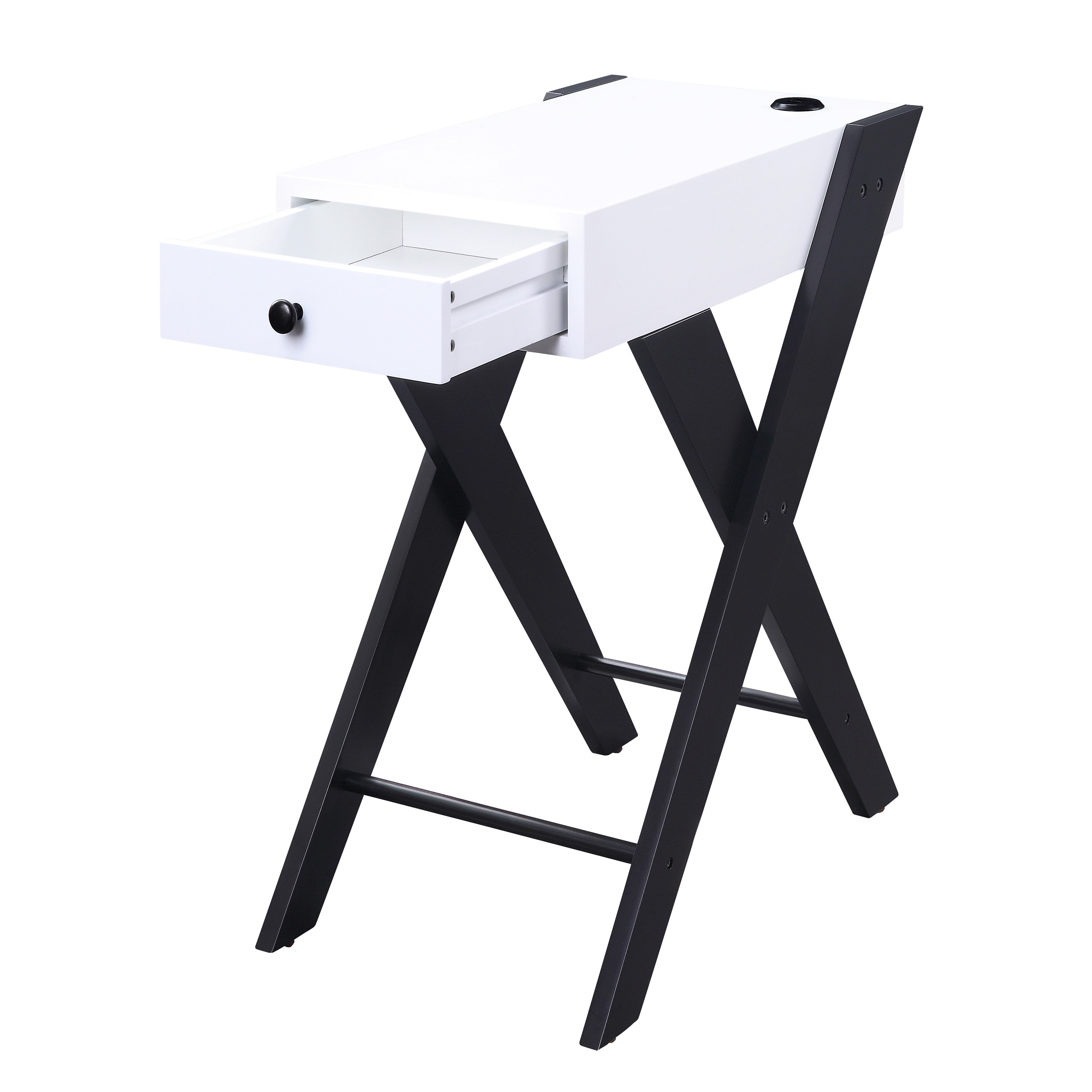 White and Black Side Table with USB Ports