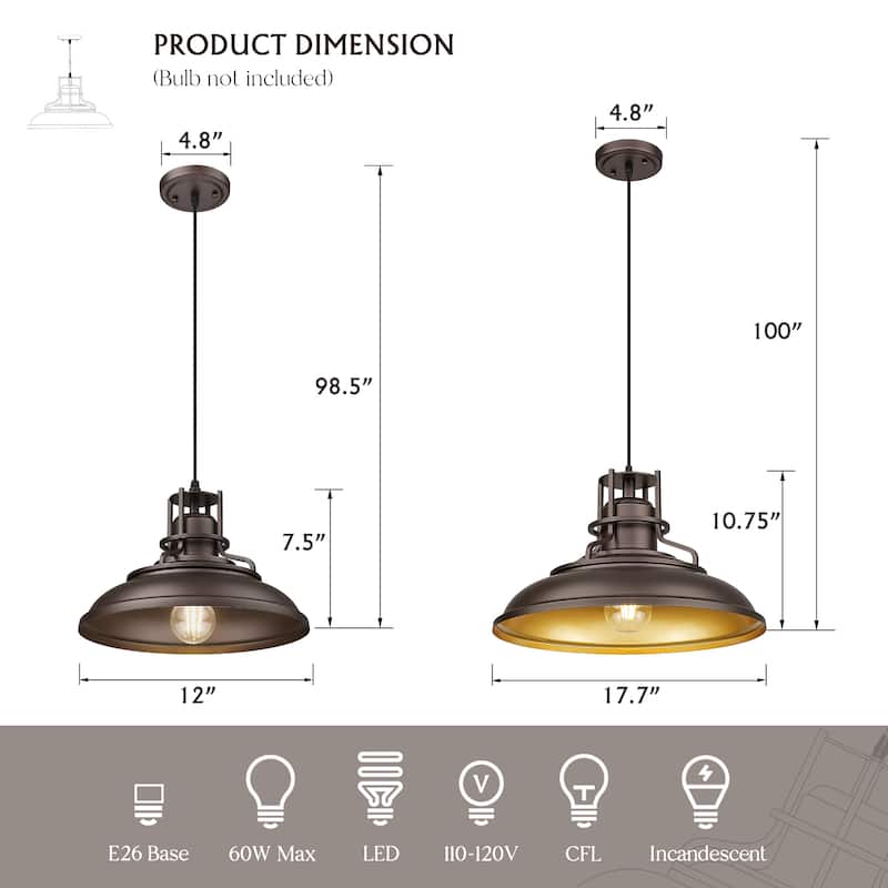 Farmhouse Vintage Barn Pendant Light Oil with Rubbed Bronze Finish