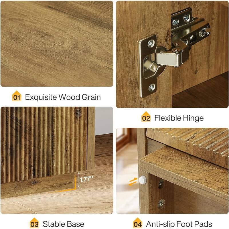 7-Tier Shoe Cabinet with Fluted Doors, 24 Pairs Farmhouse Wooden Shoe Storage Organizer with Adjustable Shelves