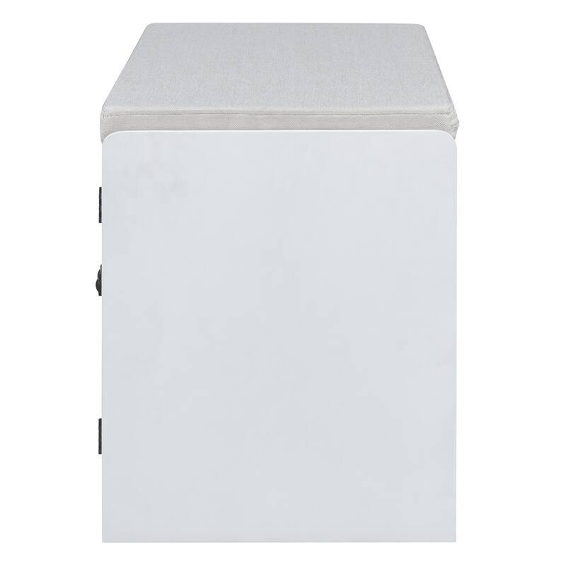 Rustic Storage Bench with Removable Cushion, Rattan Doors & Adjustable Shelf