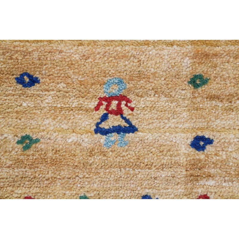 Hand Knotted Oriental Viscose Silk Carpet Tribal Animal Pictorial Yellow & Gold Gabbeh Area Rug - 11' 11'' X 8' 11''