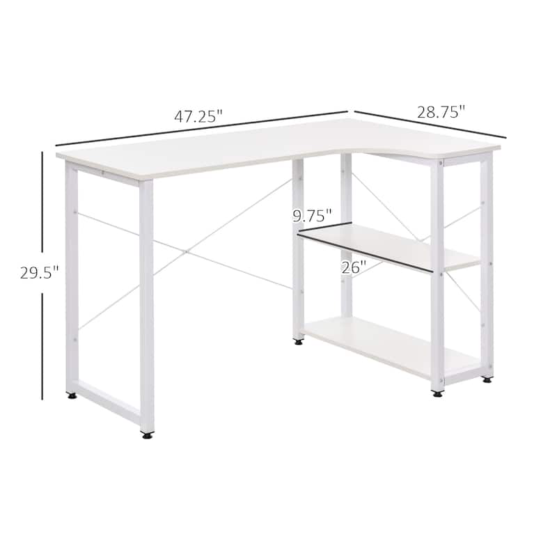 HOMCOM L-Shaped Computer Desk Home Office Corner Desk Study Workstation Table with with Wide Desktop, 2 Side Shelves, Steel