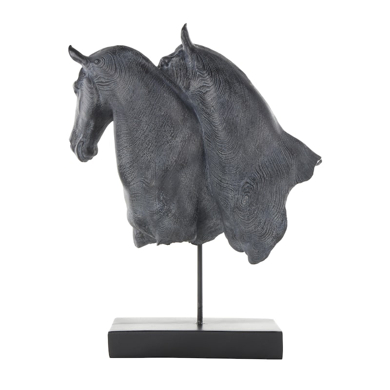 Resin Horse Bust Inspired Decorative Sculpture with Black Stand - Black - Roche River Decor