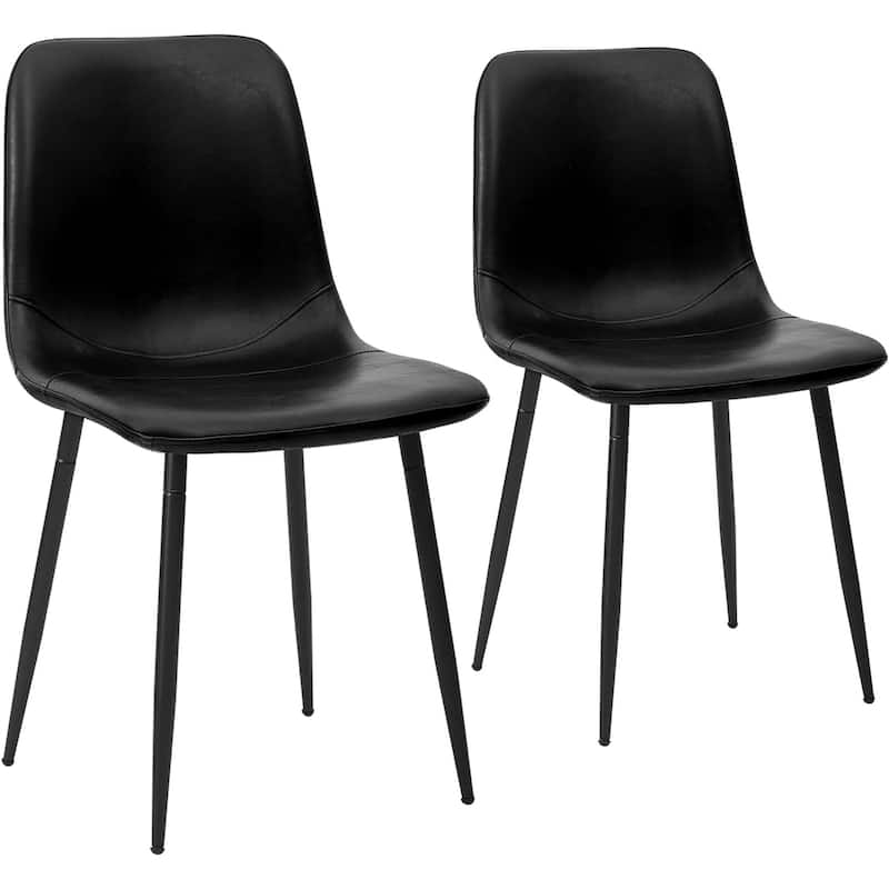 CangLong Living Monte Dining Chair in Black Faux Leather and Black Powder Coat Finish, set of 2, Black