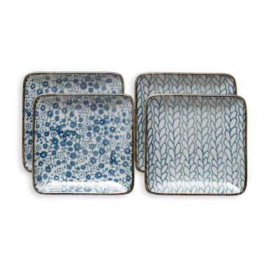 Hand-Painted Decorative Stoneware Plates, Set of 4