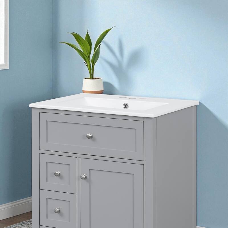 24" Bathroom Vanity with Sink, MDF & Rubberwood, 3 Drawers and Cabinet with Adjustable Shelves, Modern Freestanding Design