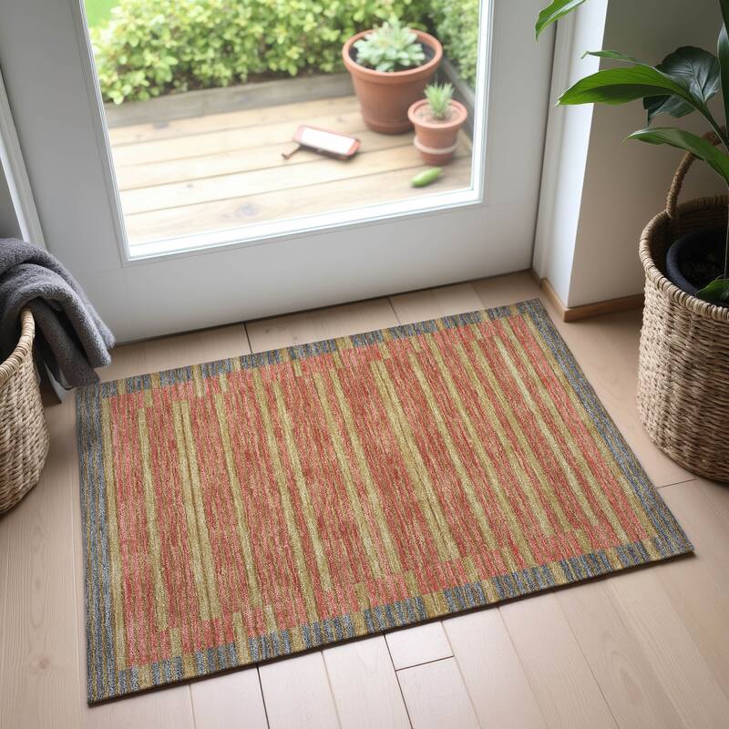 Premium Washable Super Soft Border Geo Mayfield Rug - Pewter - 1'8" x 2'6"
