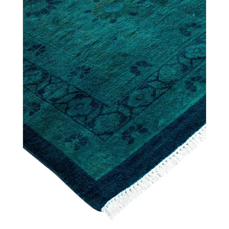 Overton Handknotted Wool Vintage Inspired Contemporary Overdyed Blue Area Rug - 15' 5" x 11' 10"