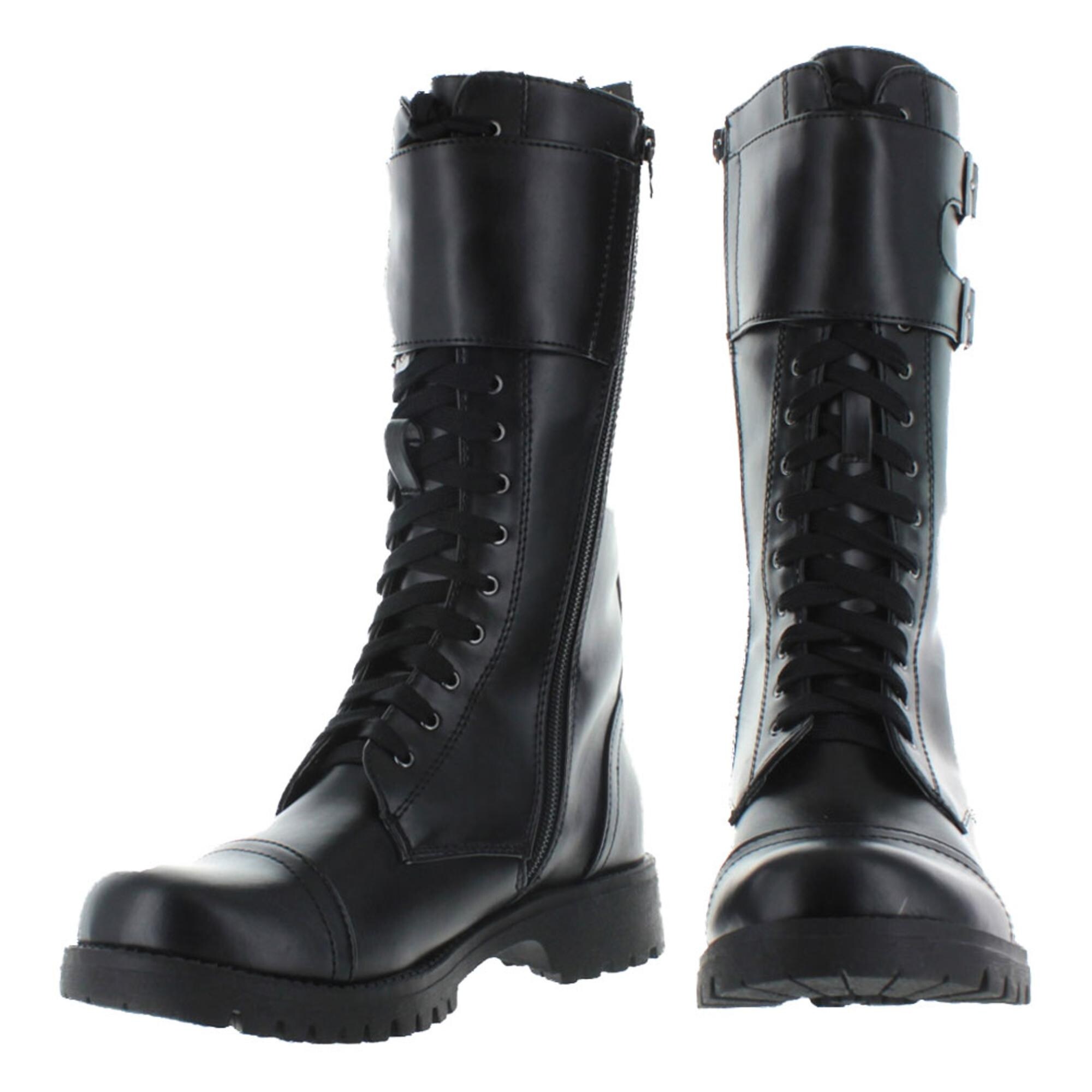 volatile black strap combat boots