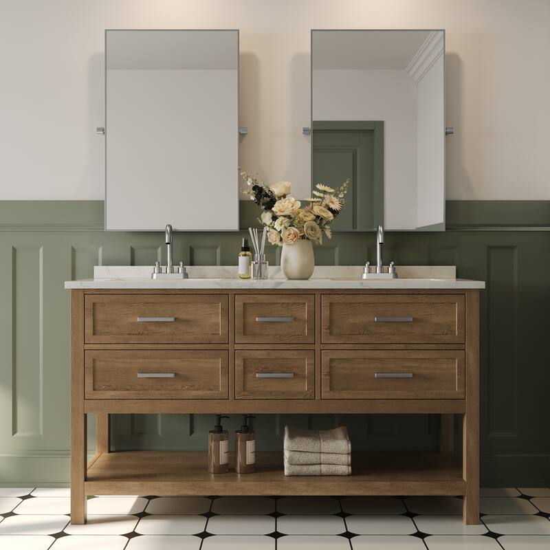 4" Centerset 3 Holes Double Handle 360° Swivel Bathroom Sink Faucet