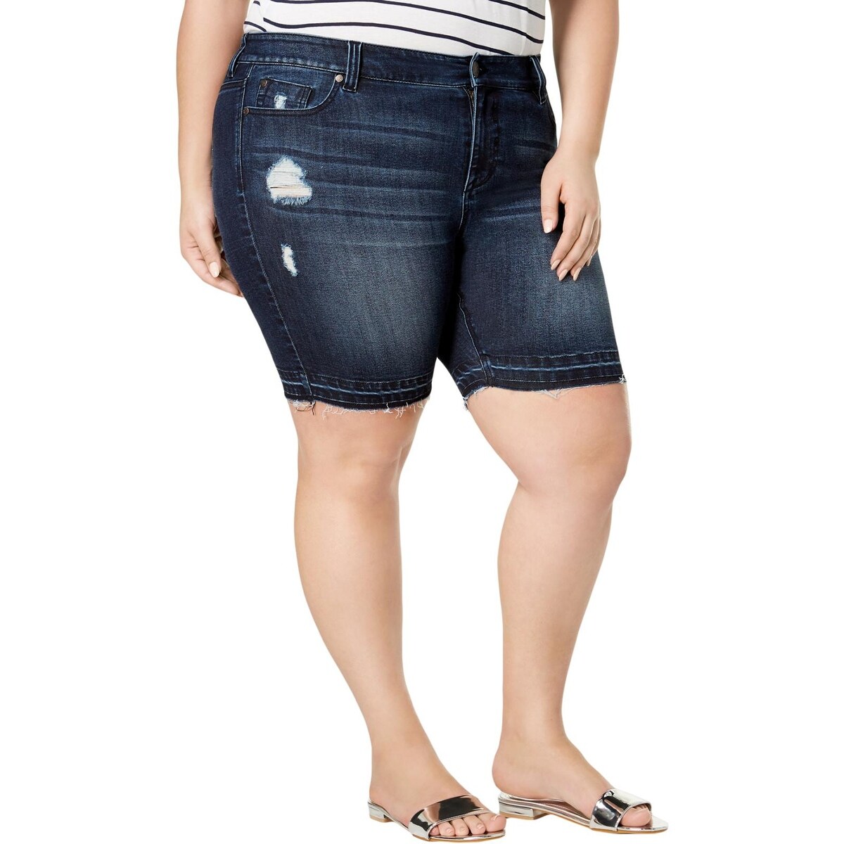 distressed denim bermuda shorts plus size