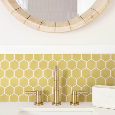 Merola Tile Hudson Due 2" Hex Vintage Yellow 10-7/8" x 12-5/8" Porcelain Floor and Wall Tile