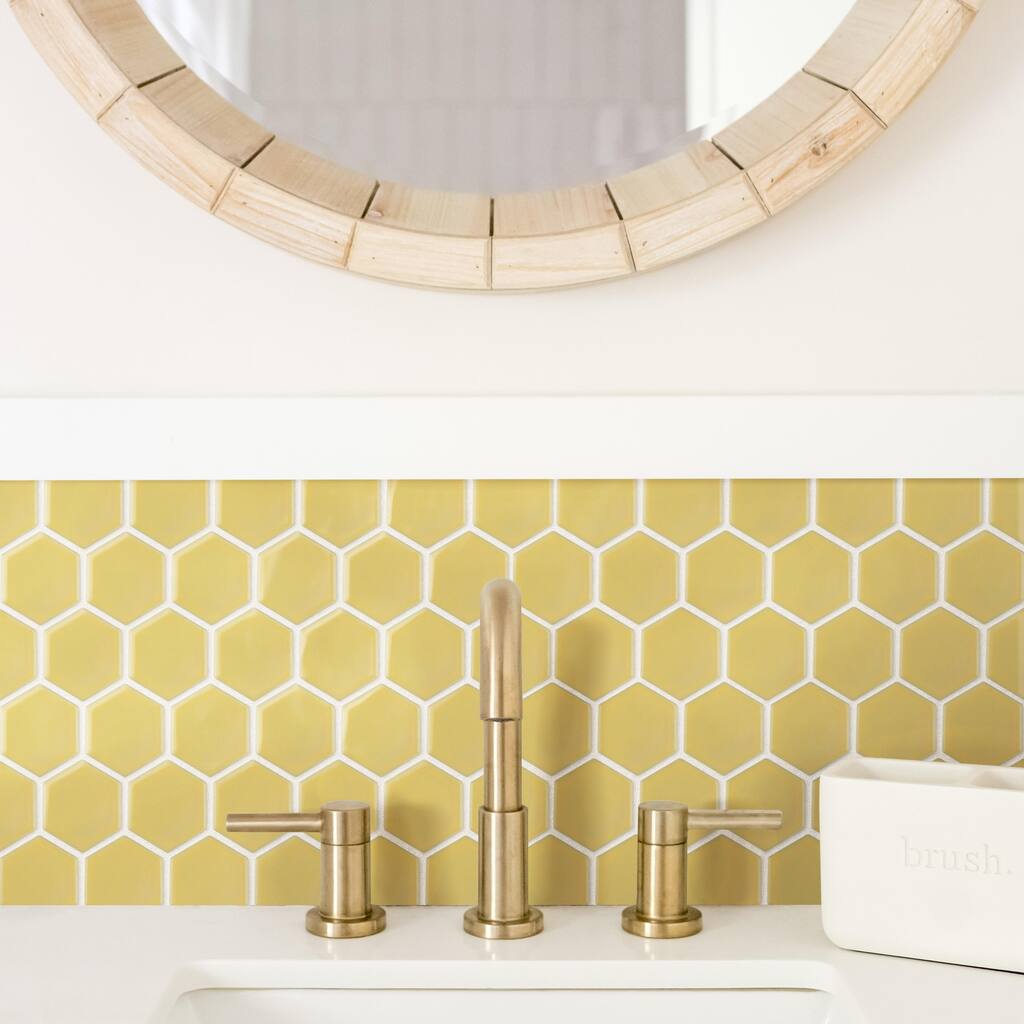 Merola Tile Hudson Due 2" Hex Vintage Yellow 10-7/8" x 12-5/8" Porcelain Mosaic Floor and Wall Tile