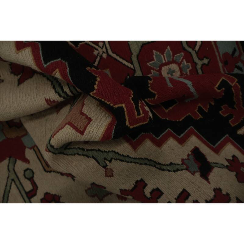 Hand Knotted Oriental 100% Wool Carpet Traditional Geometric Beige & Ivories Sumak Area Rug - 12' 1'' X 9' 1''