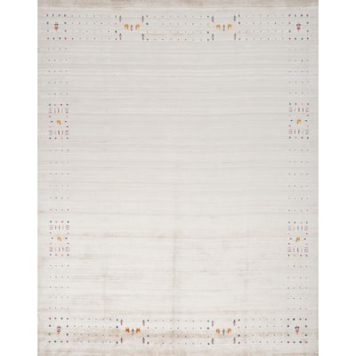 Hand Knotted Oriental Viscose Silk Carpet Tribal Animal Pictorial Beige & Ivories Gabbeh Area Rug - 9' 9'' X 9' 11''