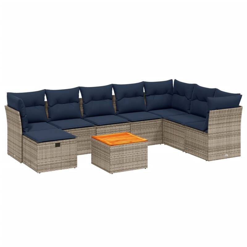 vidaXL Patio Sofa Set with Cushions Outdoor Furniture 9 Piece Poly Rattan - 24.4" x 24.4" x 27.2"