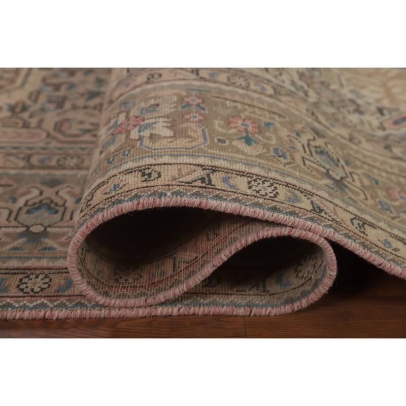 Geometric Tabriz Distressed Persian Vintage Rug Handmade Wool Carpet - 7'10" x 10'9"