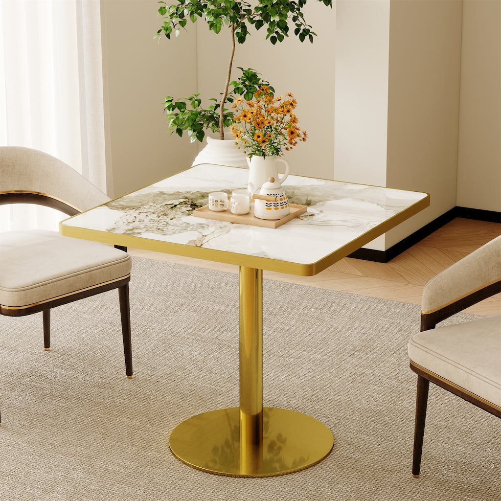 Modern Dinning Table Bistro Tulip Table with Faux Marble Top & Metal Frame Diameter