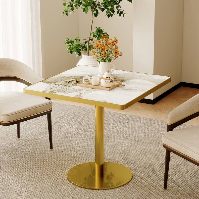 Modern Dinning Table Bistro Tulip Table with Faux Marble Top & Metal Frame Diameter