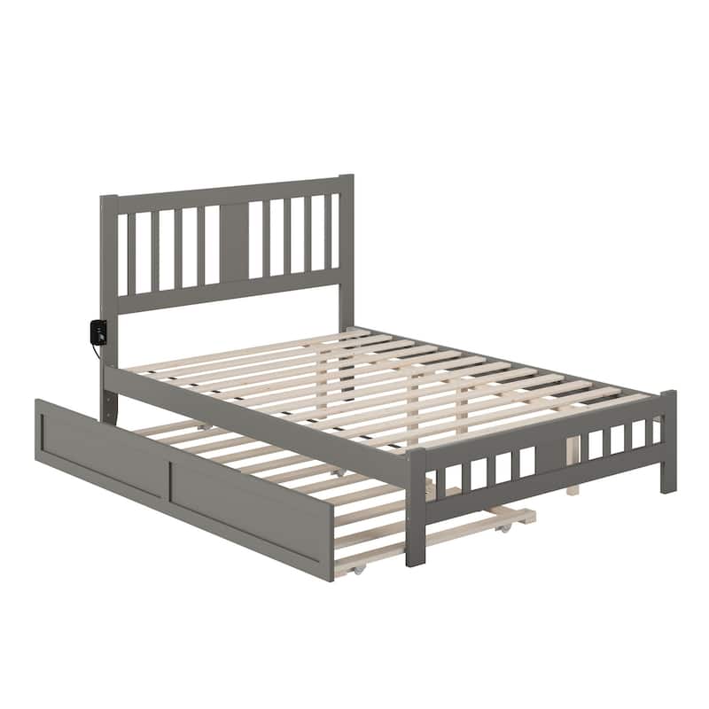 Tahoe Full Platform Bed with Twin Trundle in Grey