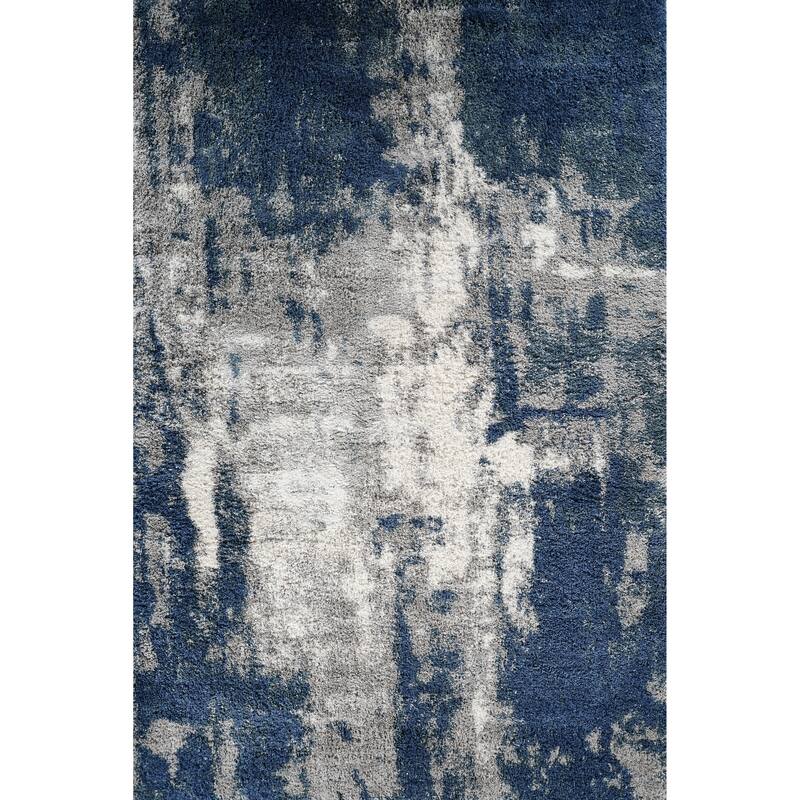 Noori Rug Lux Clark Abstract Modern 2-inch Thick Shag Rug - 4'3" x 6'0" - Blue/Grey