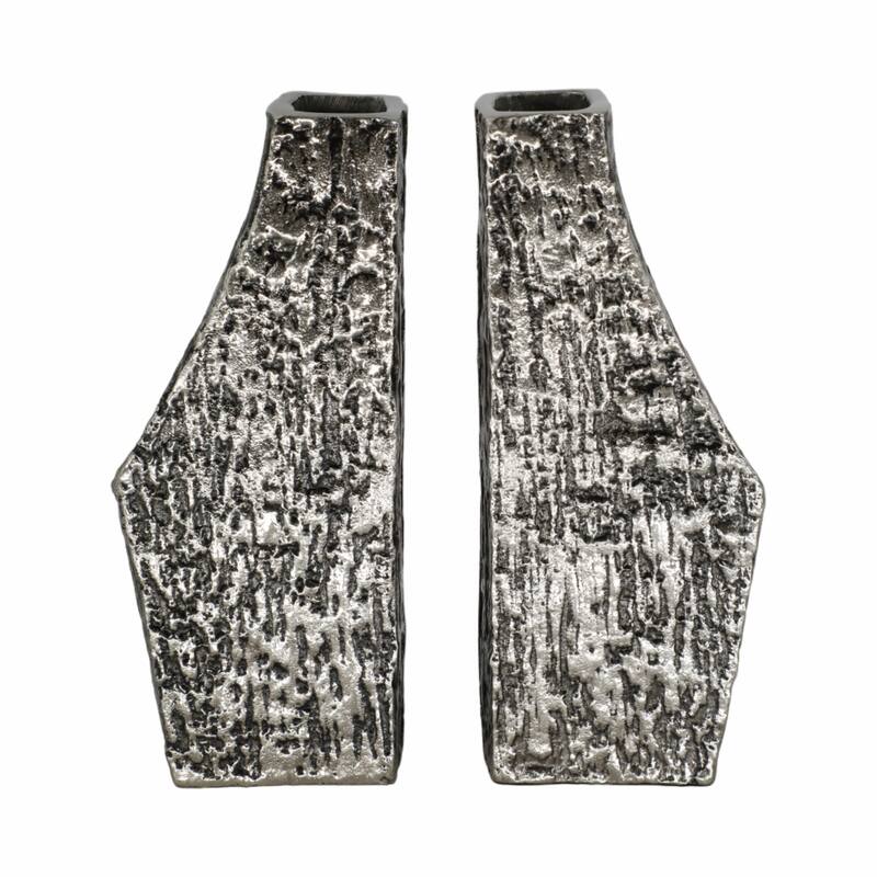 Modern Textured Decorative Bookends - Set of 2, 8" Black and Silver - 8.0"