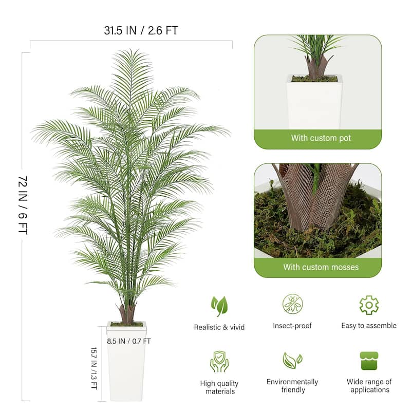 4FT Faux Areca Palm Plants Fake Palm Tree w/ 44 Realistic Trunks & Full Lifelike Palm Leaves Artificial
