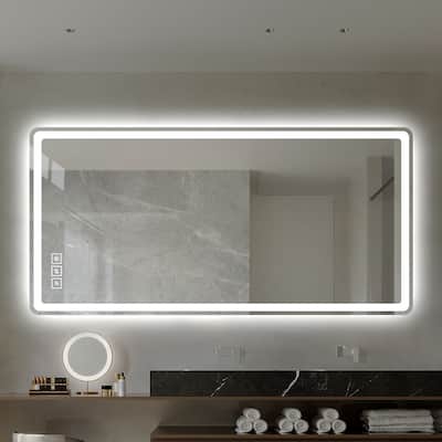 40*24 Inch LED Bathroom Mirror with Front Lights,Wall Mounted Anti-Fog Frameless,5 mm Copper-Free Silver Horizontal or Vertical