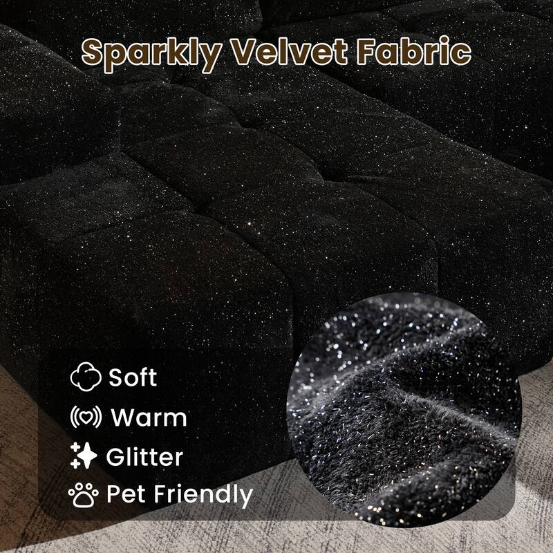 HOOOWOOO Modern Sparkly Velvet Fabric Chaise Sofa Couch