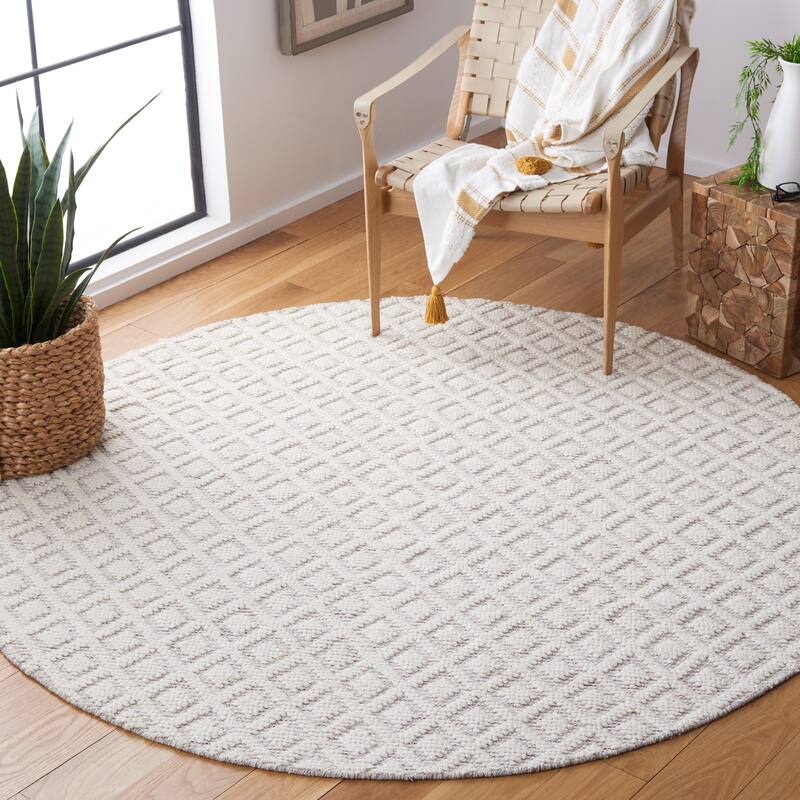 SAFAVIEH Handmade Vermont Latrice Wool Rug - 6' Round - Ivory/Red