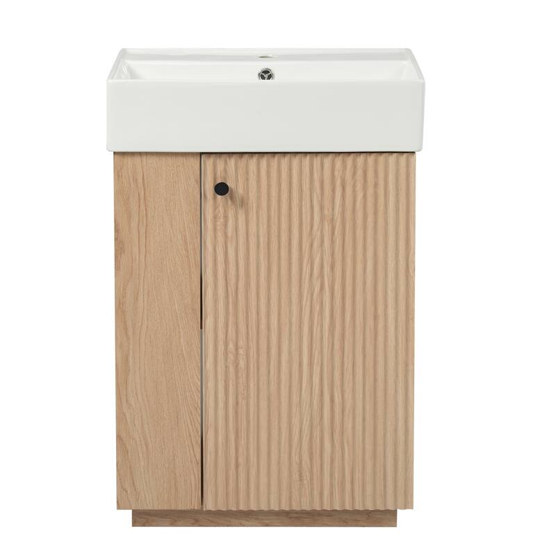 22" Bathroom Vanity with Ceramic Sink - Freestanding Modern Wood Grain Cabinet, Open & Closed Storage for Small Bathrooms