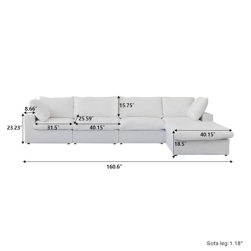 160.6" Modern Linen Sectional Sofa，4-seater Modular Couch with Storage Ottoman for Living Room.