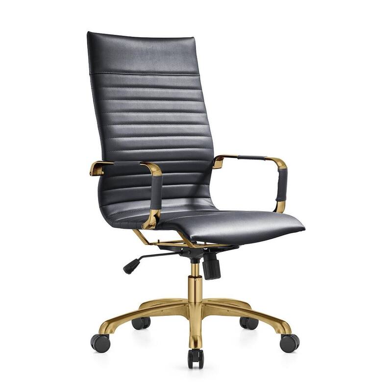 LeisureMod Harris Leatherette Office Chair With Gold Frame - Grey - 23"Dx23"Wx46"H - Black