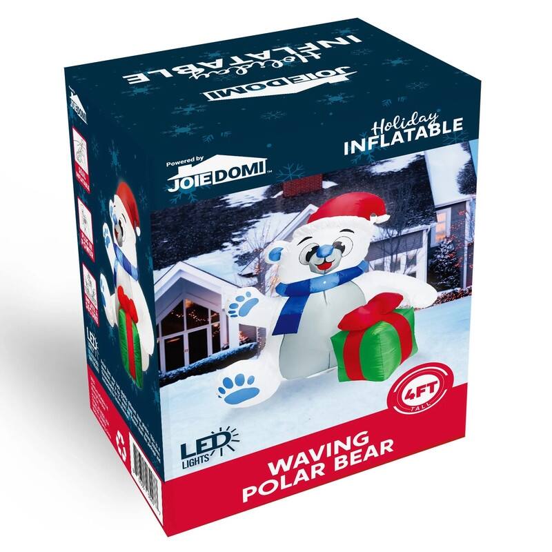 Joyfy 4-ft Christmas Inflatable Polar Bear with Gift - White and Blue
