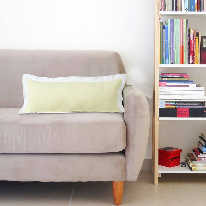 HomeRoots 14" X 36" Light Yellow And White 100% Cotton Geometric Zippered Pillow